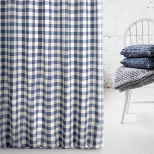 Zasłona szyta na taśmie 5 cm naturalno niebieska z tkaniny w kratę