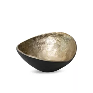 Metalowa misa PEDRO o falujących brzegach czarno-złota