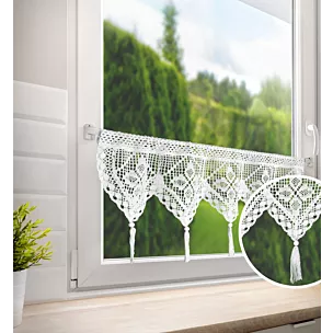 Zazdrostka biała ażurowa w stylu boho i ozdobnymi chwostami 150x30 cm tunel MARTHA