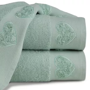 Ręcznik kąpielowy 70x140 cm bawełniany kolor miętowy z aplikacją serca na bordiurze 500 g/m2 KAMILA