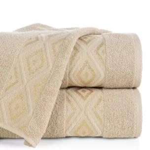 Ręcznik kąpielowy 70x140 cm bawełniany kolor beżowy przetykany błyszczącą nicią w geometryczny wzór 500 g/m2 AZARI