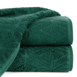 Ręcznik kąpielowy 50x90 cm bawełniany kolor ciemnozielony zdobiony geometrycznym wzorem 500 g/m2 SENDI