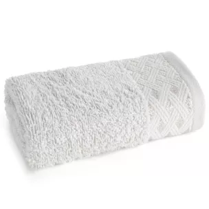 Ręcznik do rąk bawełniany 30x50 cm kolor srebrny zdobiony błyszczącym geometrycznym wzorem LUIZA