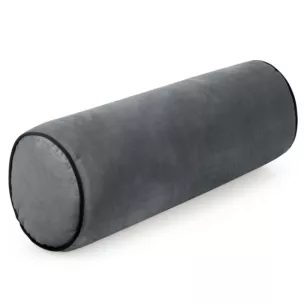 Poduszka dekoracyjna wałek 15 x 45 cm welwetowa stalowa zdobiony kontrastującą lamówką GAJA