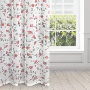 Dekoracja okienna biało, ceglasta z kwiatowym nadrukiem z lekkiej półtransparetnej etaminy 140x250 cm przelotka - JENNY