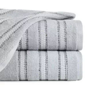 Ręcznik kąpielowy 50X90 cm bawełniany kolor popielaty z bordiurą w paski 500 g/m2 SELENA