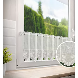 Tkanina firanowa zazdrostka z etaminy zdobiona haftem drobnych kwiatuszków