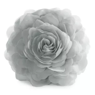 Okrągła poszewka o średnicy 40 cm srebrna z ozdobnym kwiatem 3D FLORES 6