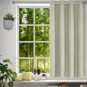 Zasłona ciemnobeżowa z matowej gładkiej tkaniny 140x175 cm przelotka - RITA