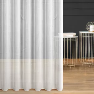 Firana szyta na taśmie 5 cm biała z delikatnej matowej etaminy, wykończonej obciążnikiem