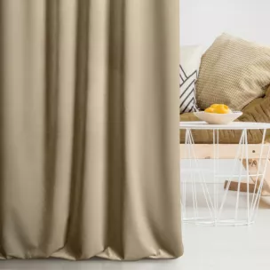 Zasłona szyta na taśmie 5 cm ENYA jasnobrązowa z miękkiej półmatowej tkaniny welwetowej