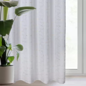 Zasłona biało, złota zdobiona nadrukiem geometrycznym z tkaniny typu oxford 140x250 cm przelotka - EVI