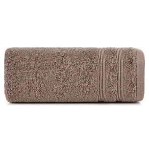 Ręcznik do rąk 30x50 cm bawełniany kolor brązowy z bordiurą w formie tkanych paseczków 500 g/m2 ALINE