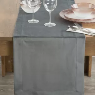 Bieżnik na stół stalowy 40x140 cm welwetowy MELINDA z ozdobną listwą