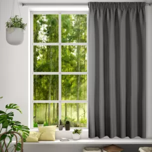 Zasłona grafitowa z matowej gładkiej tkaniny 140x175 cm taśma - RITA