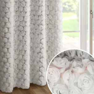 Zasłona biała z siateczki zdobiona różami 3D 140x250 cm przelotka - ROSES1 Eva Minge