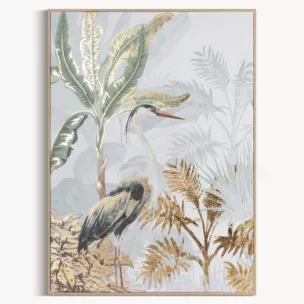 Obraz roślinny biało, zielony na płótnie z motywem tropikalnym 50x70 cm