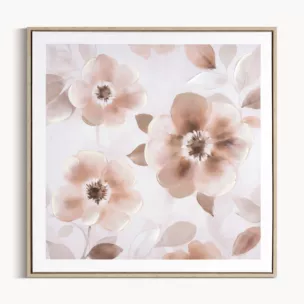 Obraz pudrowo, kremowy nadruk na płótnie w kwiaty 60x60 cm