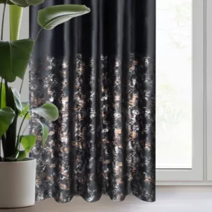 Zasłona welwetowa czarno, szampańska z nadrukiem metalicznym 140x270 cm taśma - MARIELA