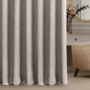 Zasłona szyta na flexach beżowa z tkaniny o naturalnym splocie z efektem melanżu