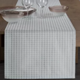 Bieżnik na stół popielaty 40x140 cm z żakardowej tkaniny FLASH świąteczny w krateczkę przetykany srebrną nicią