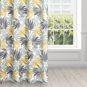 Zasłona biało, musztardowa we wzór liści 140x250 przelotka - ELINA - Design 91