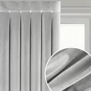 Zasłona srebrna z welwetowej tkaniny zdobiona głębokimi fałdami i guzikami 85x250 cm (wymiar podany na gotowo) szelki - ALITA