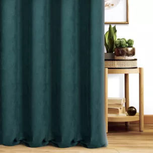 Zasłona szyta na taśmie 5 cm ciemnoturkusowa z miękkiej tkaniny o welurowej strukturze