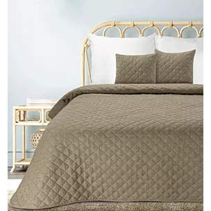 Narzuta o strukturze lnu ciemnobeżowa 220x240 cm pikowana metodą hot press LEN 1 Eurofirany Premium