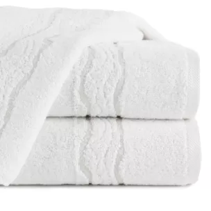 Ręcznik do rąk 30x50 cm bawełniany kolor biały zdobiony bordiurą z błyszczącym wzorem 500 g/m2 KARIN