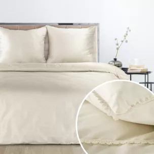 Pościel 160x200 cm komplet 3 częściowy z mieszanki włókien kolor kremowy zdobiona pasem koronki LINDA z kolekcji Nova Style