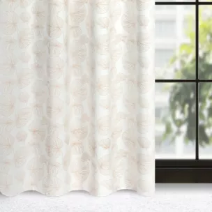 Zasłona biało, złota ze wzorem liści, zaciemniająca 140x250 cm przelotka - MARIGOLD