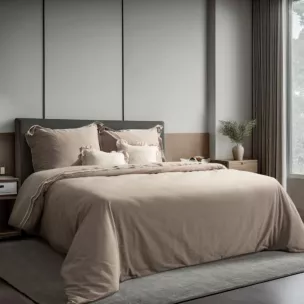 Pościel 220x200 cm z bawełny ranforce kolor beżowy zdobiona tasiemką REINA 38B