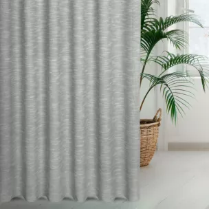 Zasłona szyta na taśmie 5 cm jasnoszara z matowej luźnotkanej tkaniny z efektem melanżu, wykończona obciążnikiem