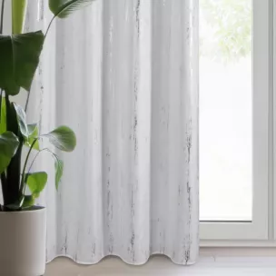 Zasłona biało, srebrzysta zdobiona błyszczącym nadrukiem 140x250 cm przelotka - LIBI