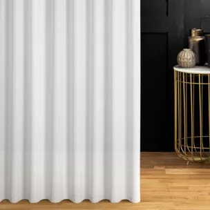 Firana szyta na taśmie fala biała z grubszej żorżety wykończonej obciążnikiem