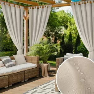 Zasłona jasnobeżowa z wodoodpornej tkaniny idealna do ogrodu i na taras 155x240 cm szelki/rzep - GARDEN