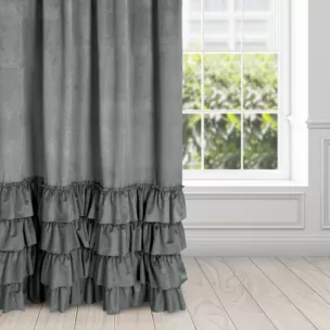 Zasłona welwetowa stalowa zdobiona falbanami 140x250 przelotka - CHARLOTTE 1