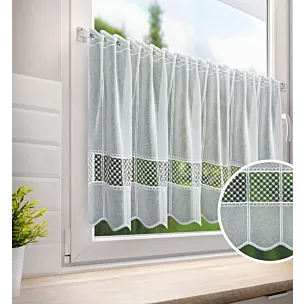 Tkanina firanowa zazdrostka z grubszej etaminy z ażurową aplikacją