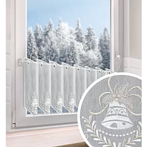 Tkanina firanowa zazdrostka z etaminy zdobiona świątecznym haftem dzwoneczków