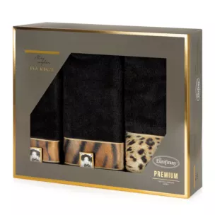 Zestaw ręczników bawełnianych na prezent 3 szt kolor czarny, beżowy 500 g/m2 Eva Minge