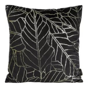 Poszewka na poduszkę 45x45 cm welwetowa czarna z nadrukiem błyszczących liści BLINK 32