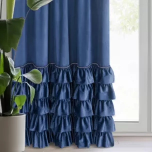 Zasłona welwetowa granatowa zdobiona falbanami i lśniącymi akcentami 140x250 cm przelotka - CARLI