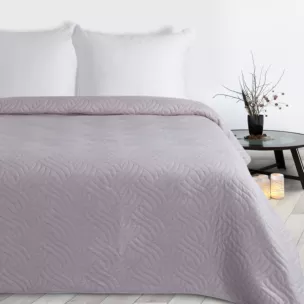 Narzuta imitująca len różowa 220x240 cm pikowana metodą hot press w geometryczny wzór  LEN Design 91