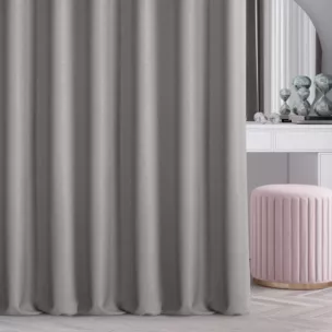 Zasłona szyta na taśmie 5 cm szara o naturalnym charakterze, z widocznym, ozdobnym splotem