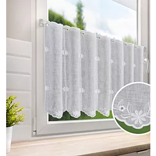 Tkanina firanowa zazdrostka z etaminy zdobiona haftem kwiatuszków