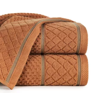 Ręcznik do rąk 30x50 cm bawełniany kolor ceglasty o strukturze krateczki z ozdobną bordiurą 500 g/m2 FAVORI