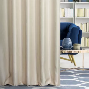 Zasłona szyta na taśmie 5 cm kremowa z tkaniny melanżowej przetykanej błyszczącą nicią