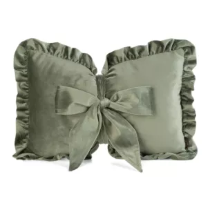 Poduszka kokarda dekoracyjna 35x55 cm welwetowa kolor oliwkowy z ozdobną falbanką - KOKARDA 2