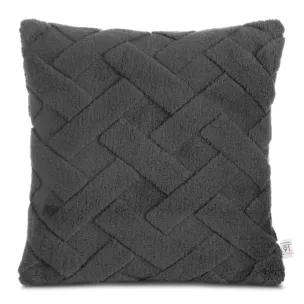 Poszewka na poduszkę 45x45 cm stalowa z miękkiego pluszu zdobiona wypukłym wzorem CARO DESIGN 91